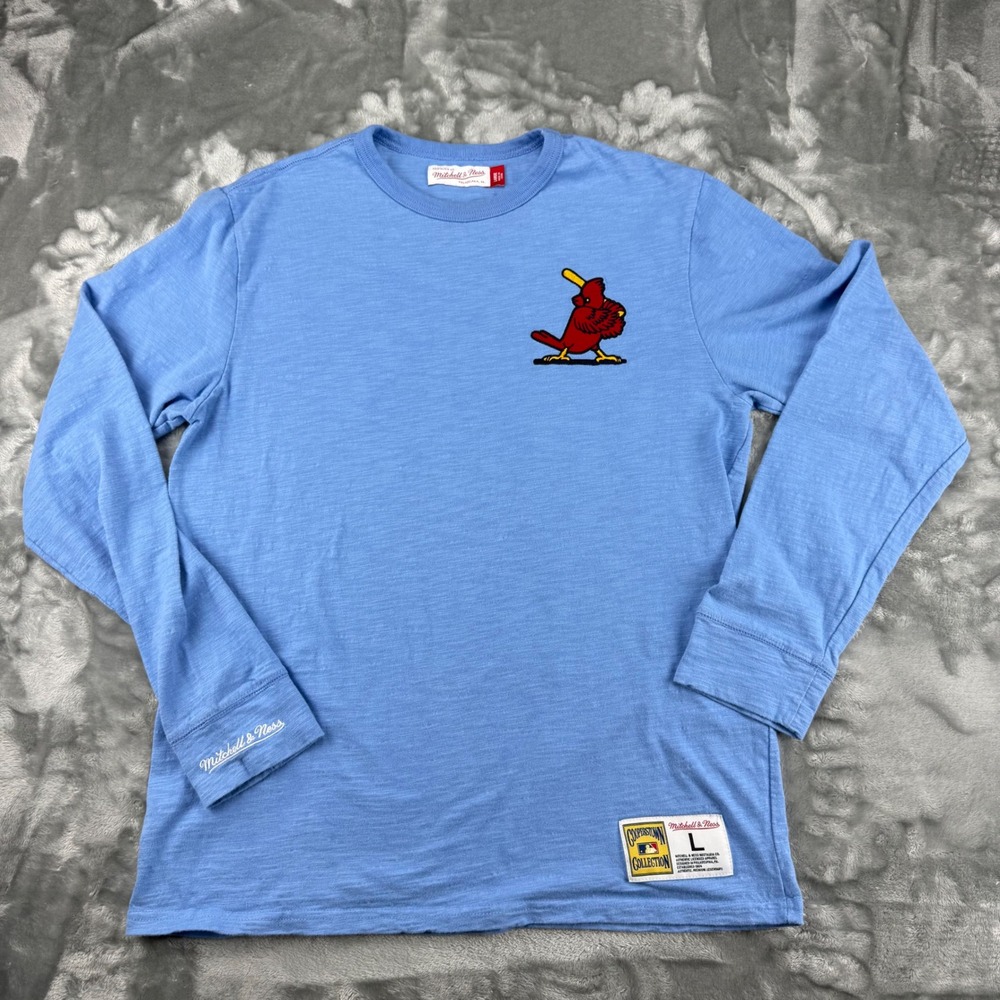 Mitchell & Ness St Louis Cardinals Cooperstown Long Sleeve Shirt Blue Mens L